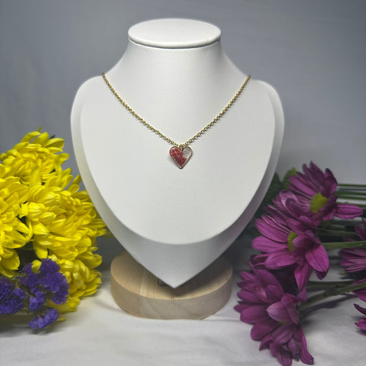 Red Cow Parsley Gold Heart Necklace