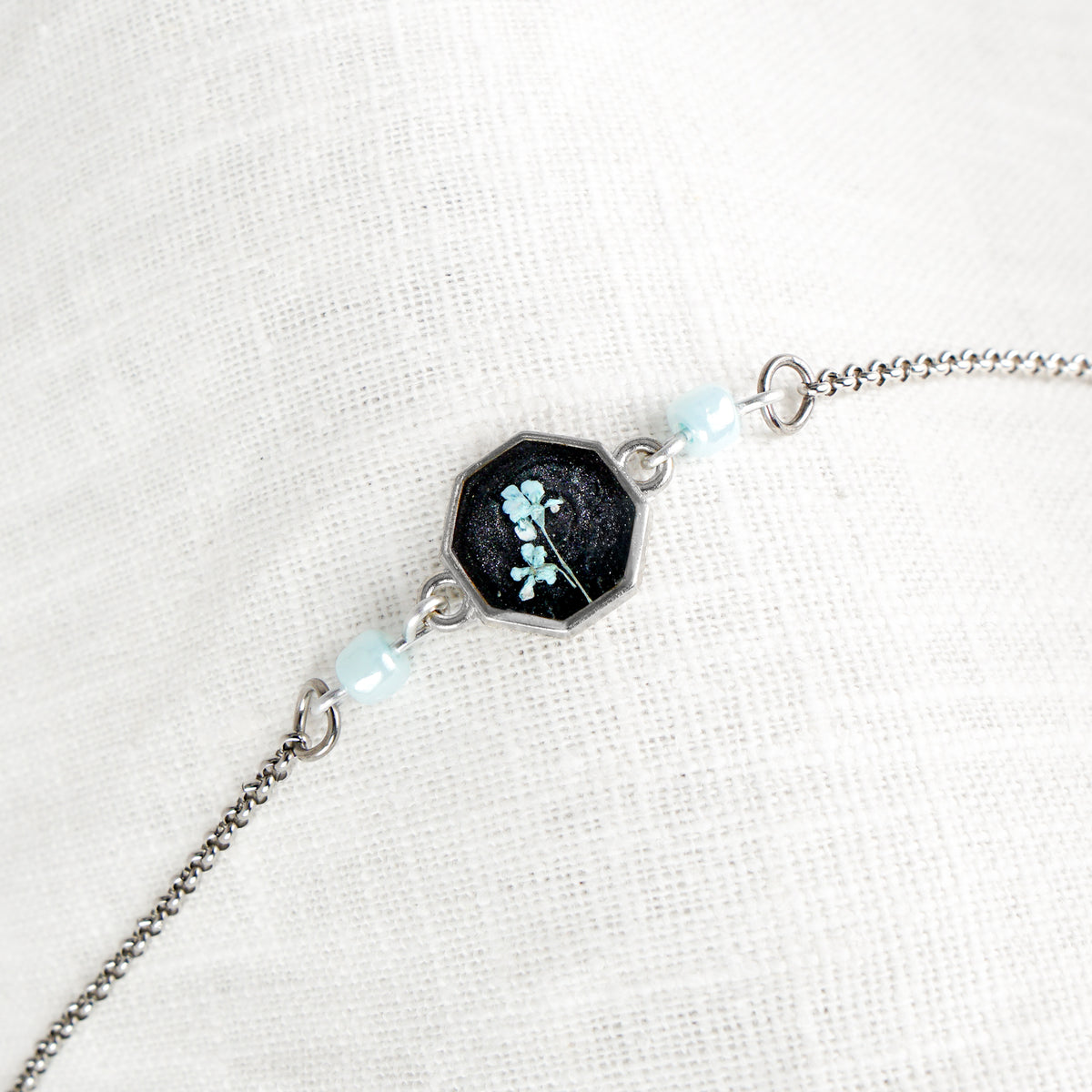 Cow Parsley Sapphire Charm Bracelet Stainless Steel