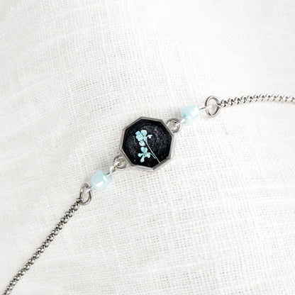 Cow Parsley Sapphire Charm Bracelet Stainless Steel