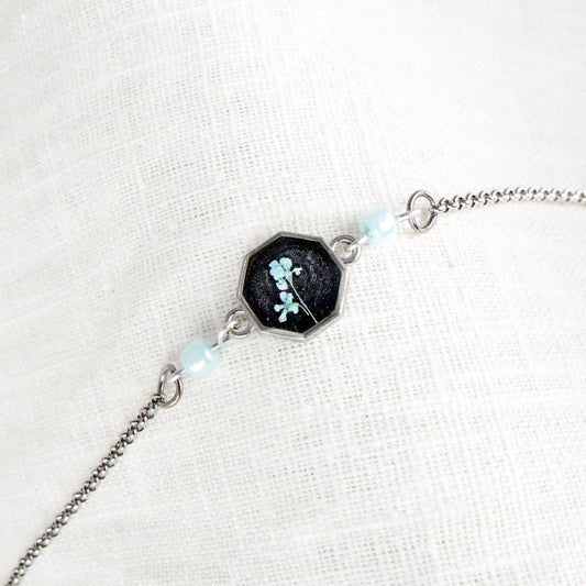 Cow Parsley Sapphire Charm Bracelet Stainless Steel