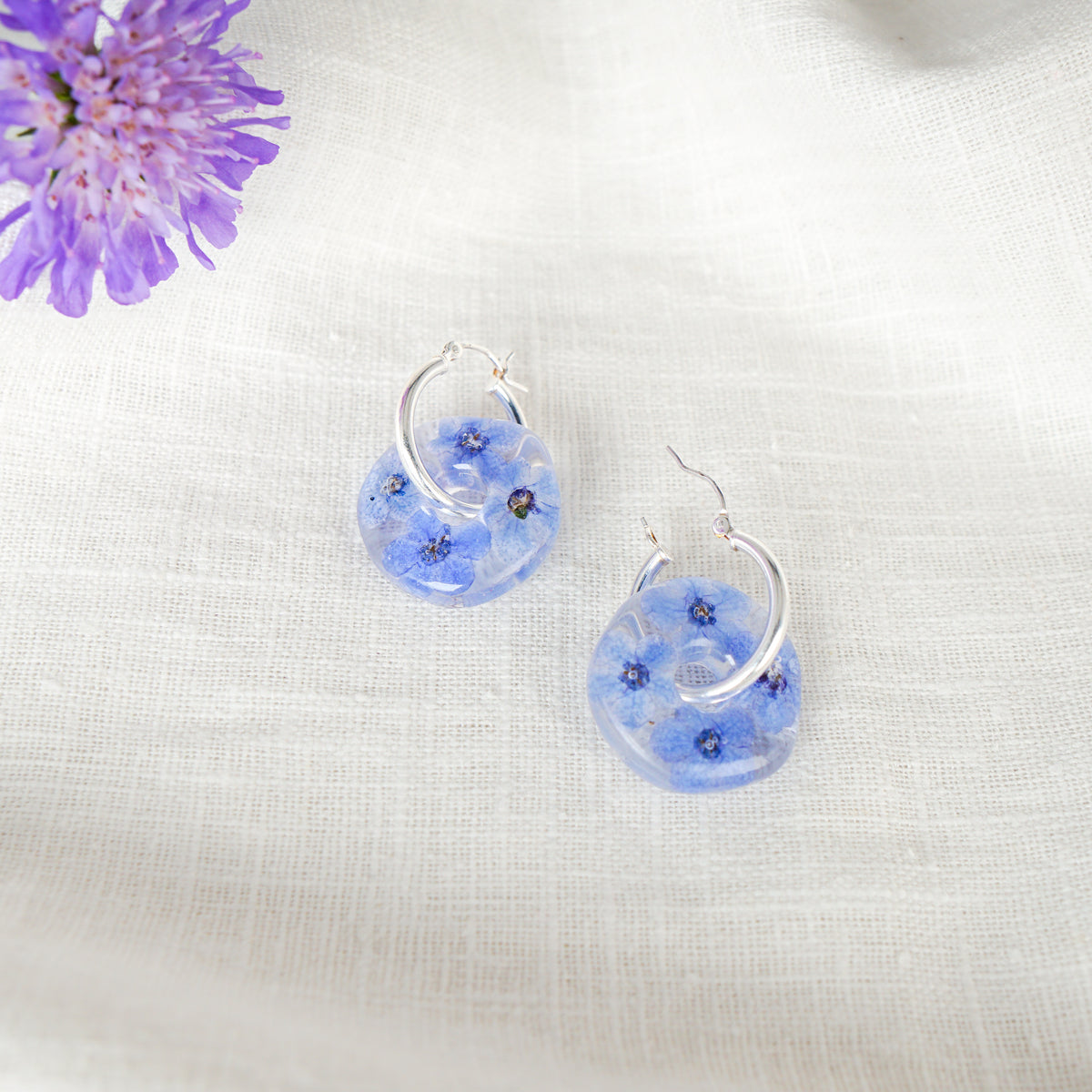 Forget Me Not Circle Hoop Earrings