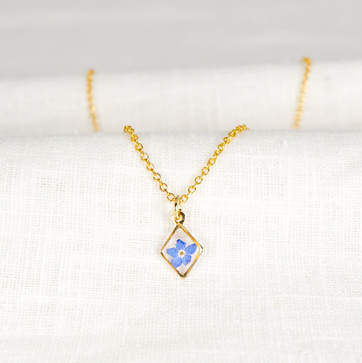 Forget Me Not Diamond Shaped Necklace Gold Plated