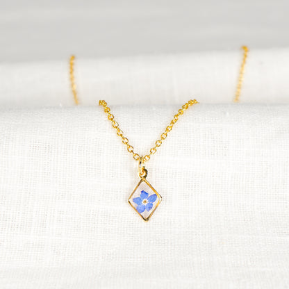 Forget Me Not Diamond Shaped Necklace Gold Plated