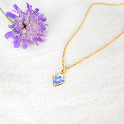 Forget Me Not Diamond Shaped Necklace Gold Plated