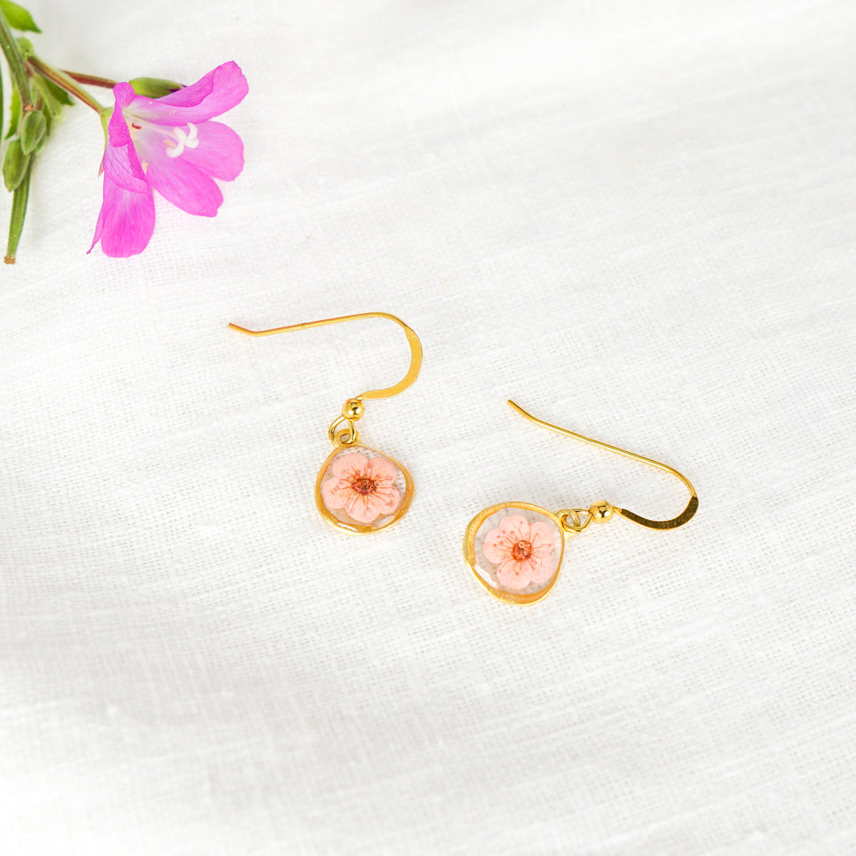 Plum Blossom Organic Circle Gold Vermeil Hook Earrings