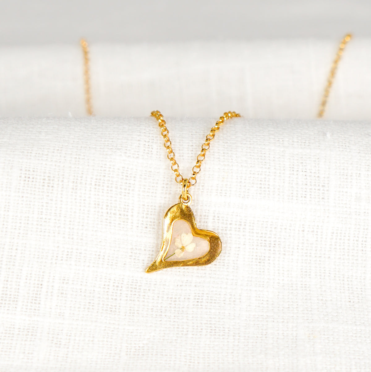 Cow Parsley Hammered Heart Pendant Gold Vermeil Necklace