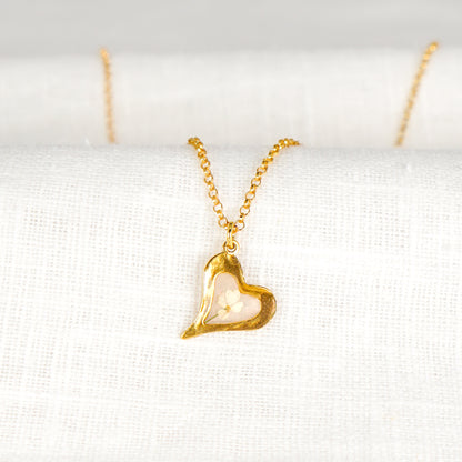 Cow Parsley Hammered Heart Pendant Gold Vermeil Necklace