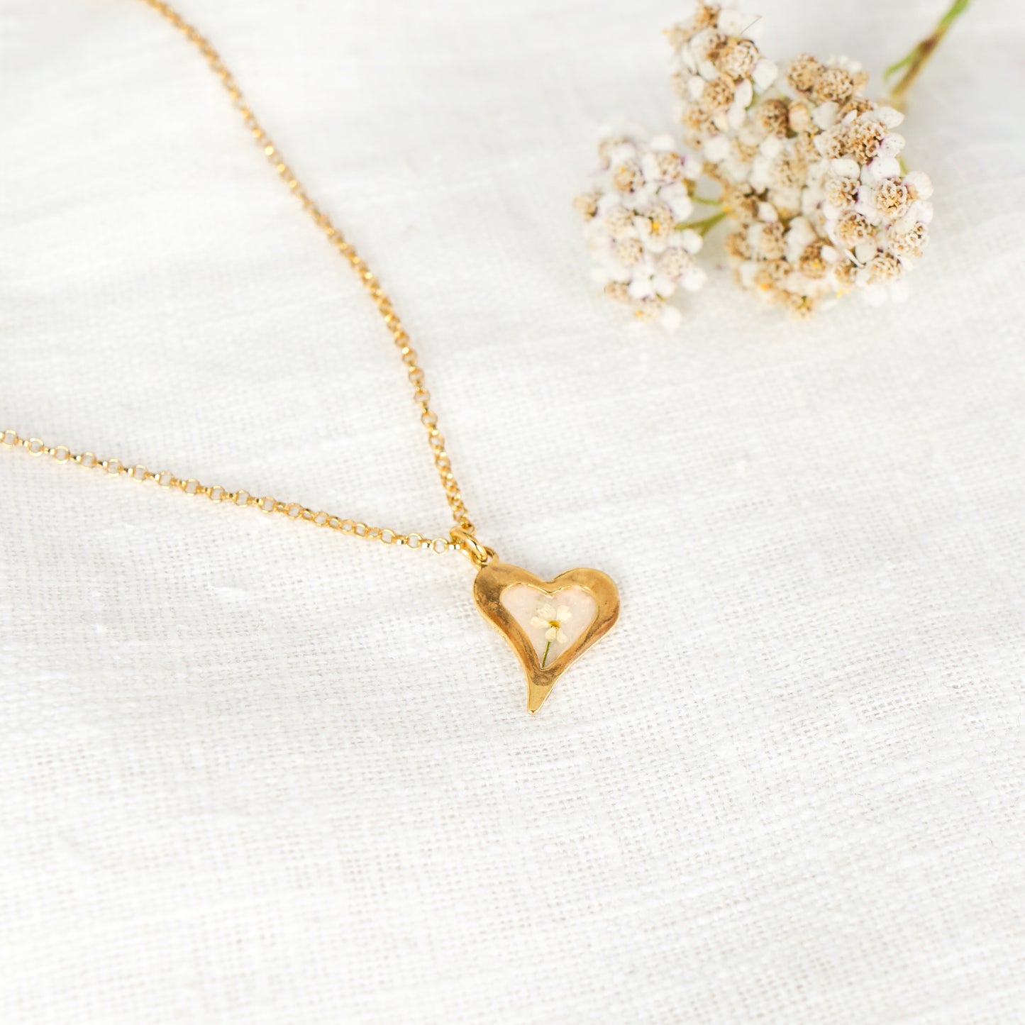 Cow Parsley Hammered Heart Pendant Gold Vermeil Necklace