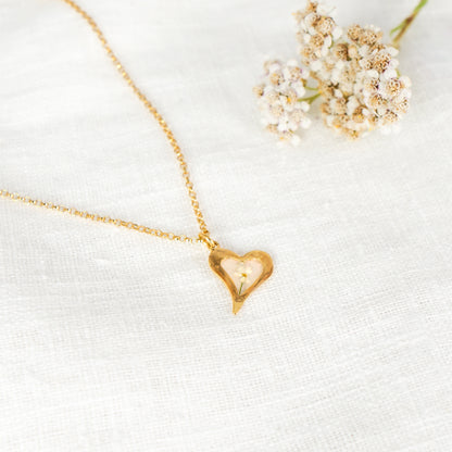 Cow Parsley Hammered Heart Pendant Gold Vermeil Necklace