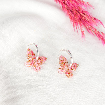 Rice Flower Charm Hoop Earrings