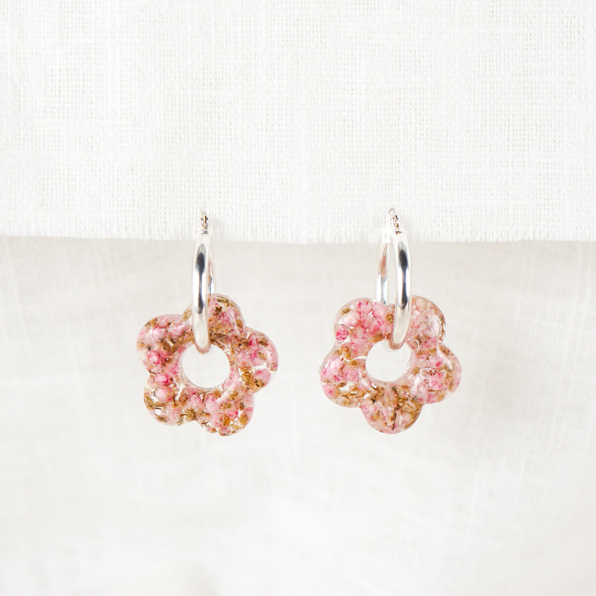Rice Flower Charm Hoop Earrings