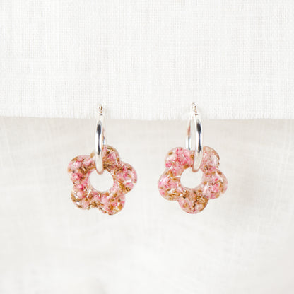Rice Flower Charm Hoop Earrings