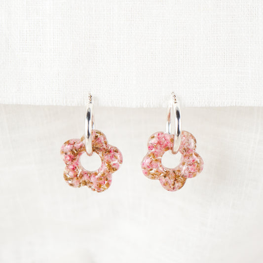 Rice Flower Charm Hoop Earrings