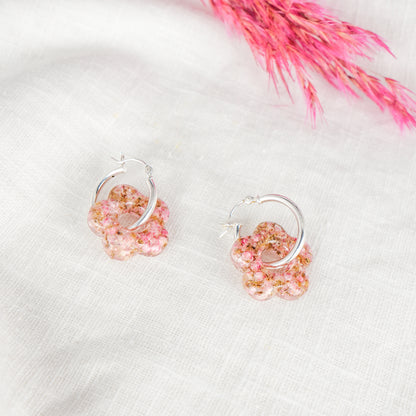 Rice Flower Charm Hoop Earrings
