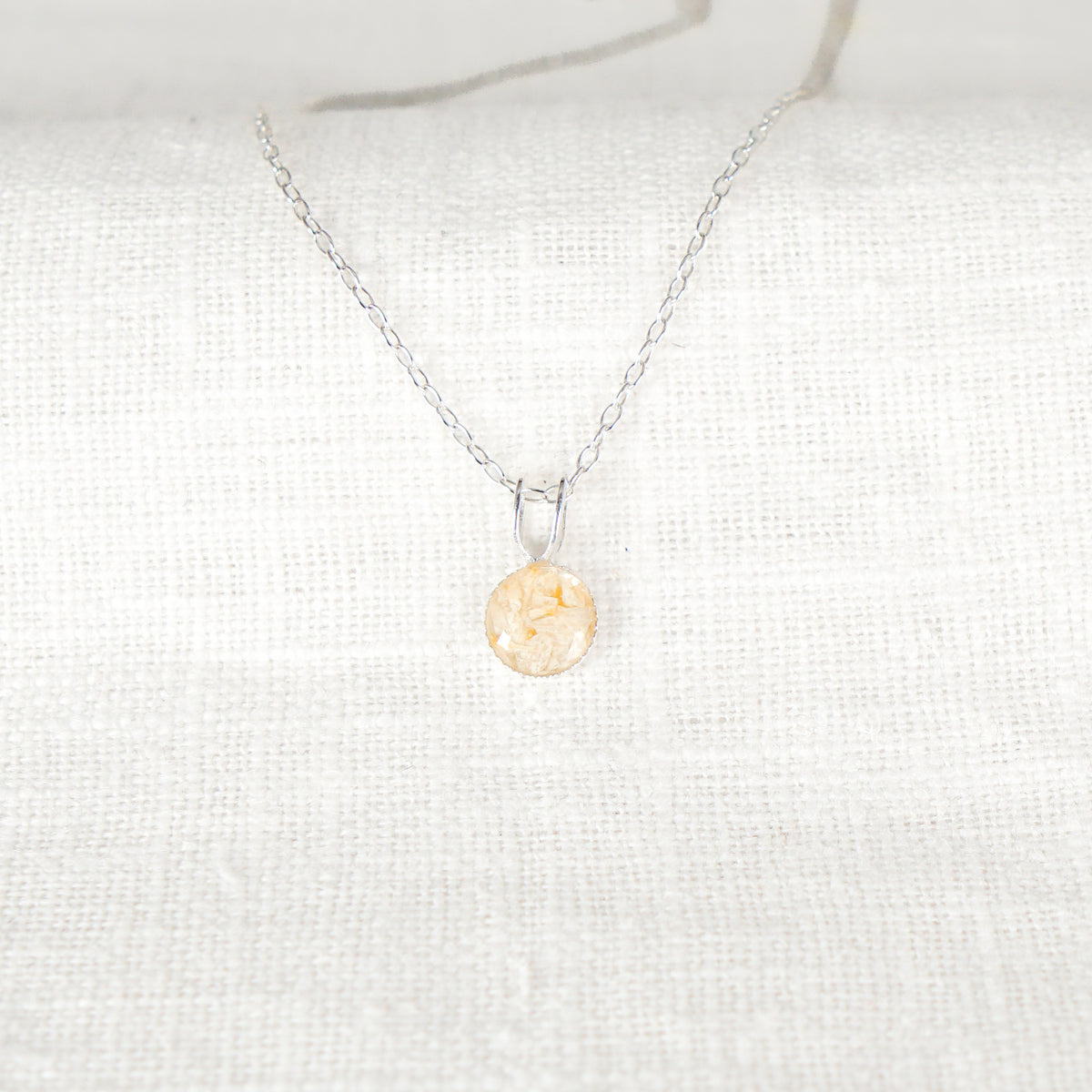 Crushed Daisies Dainty Circle Necklace April Birth Flower