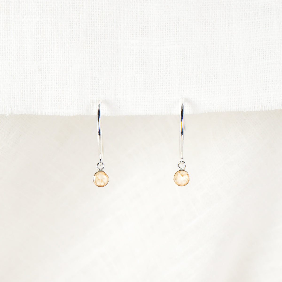 Crushed Daisy Dainty Circle Hoop Earrings April Birth Flower