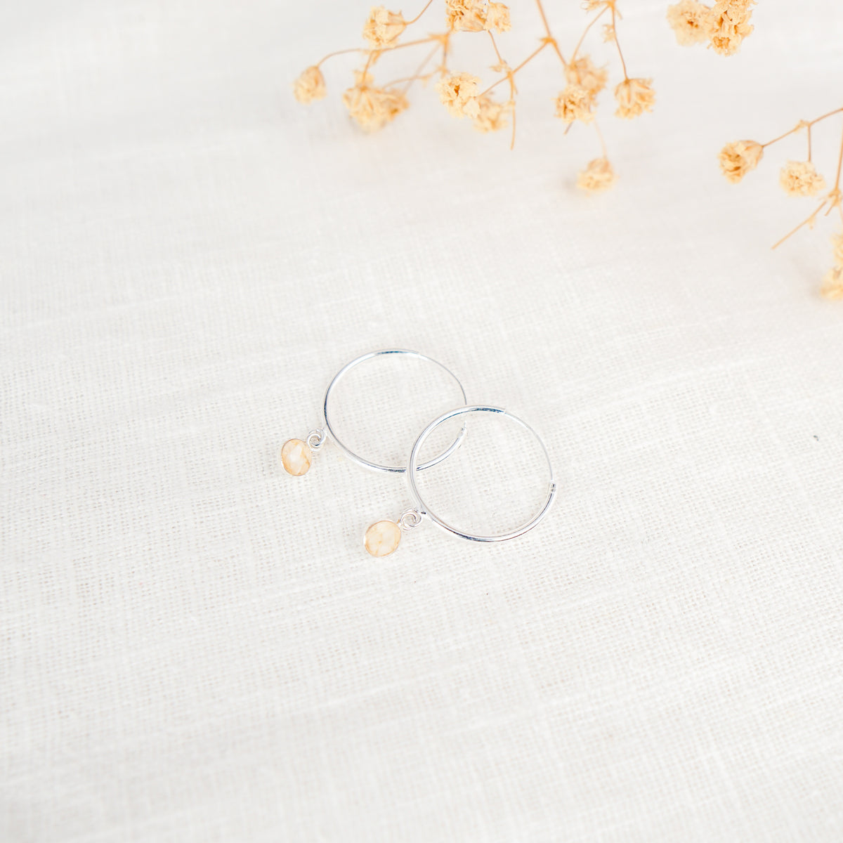 Crushed Daisy Dainty Circle Hoop Earrings April Birth Flower