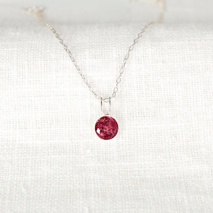 Crushed Poppy Dainty Circle Necklace - August Birth Flower