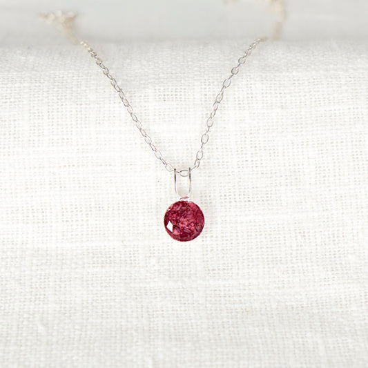 Crushed Poppy Dainty Circle Necklace - August Birth Flower