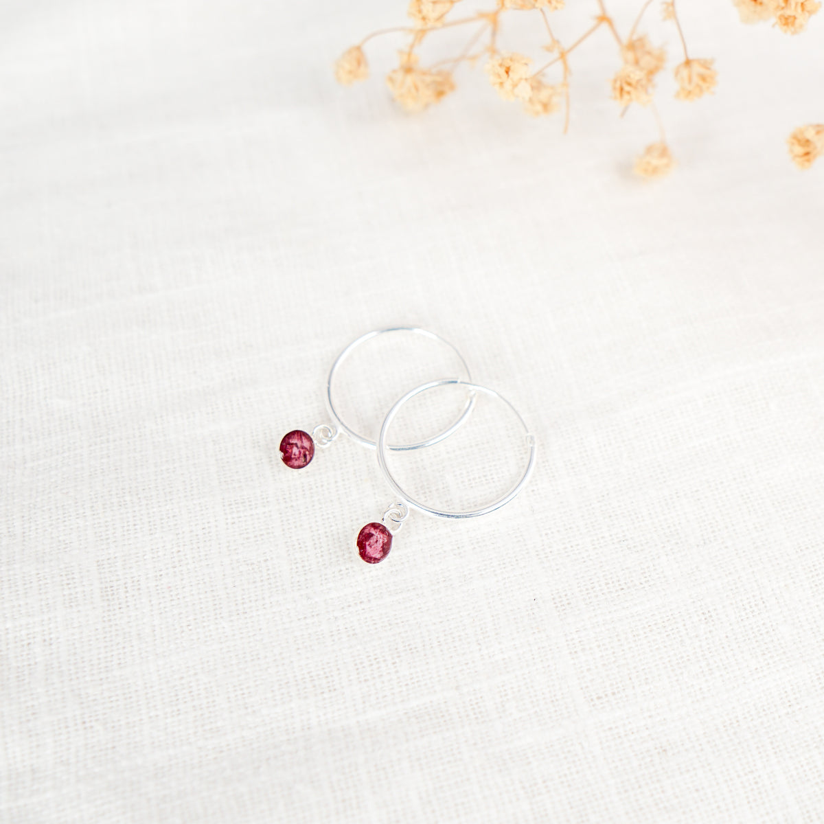 Crushed Poppy Dainty Circle Hoop Earrings August Birth Flower