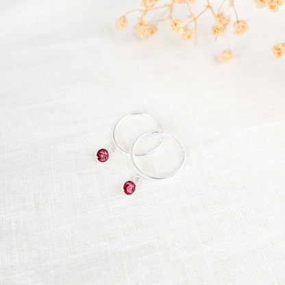 Crushed Poppy Dainty Circle Hoop Earrings August Birth Flower