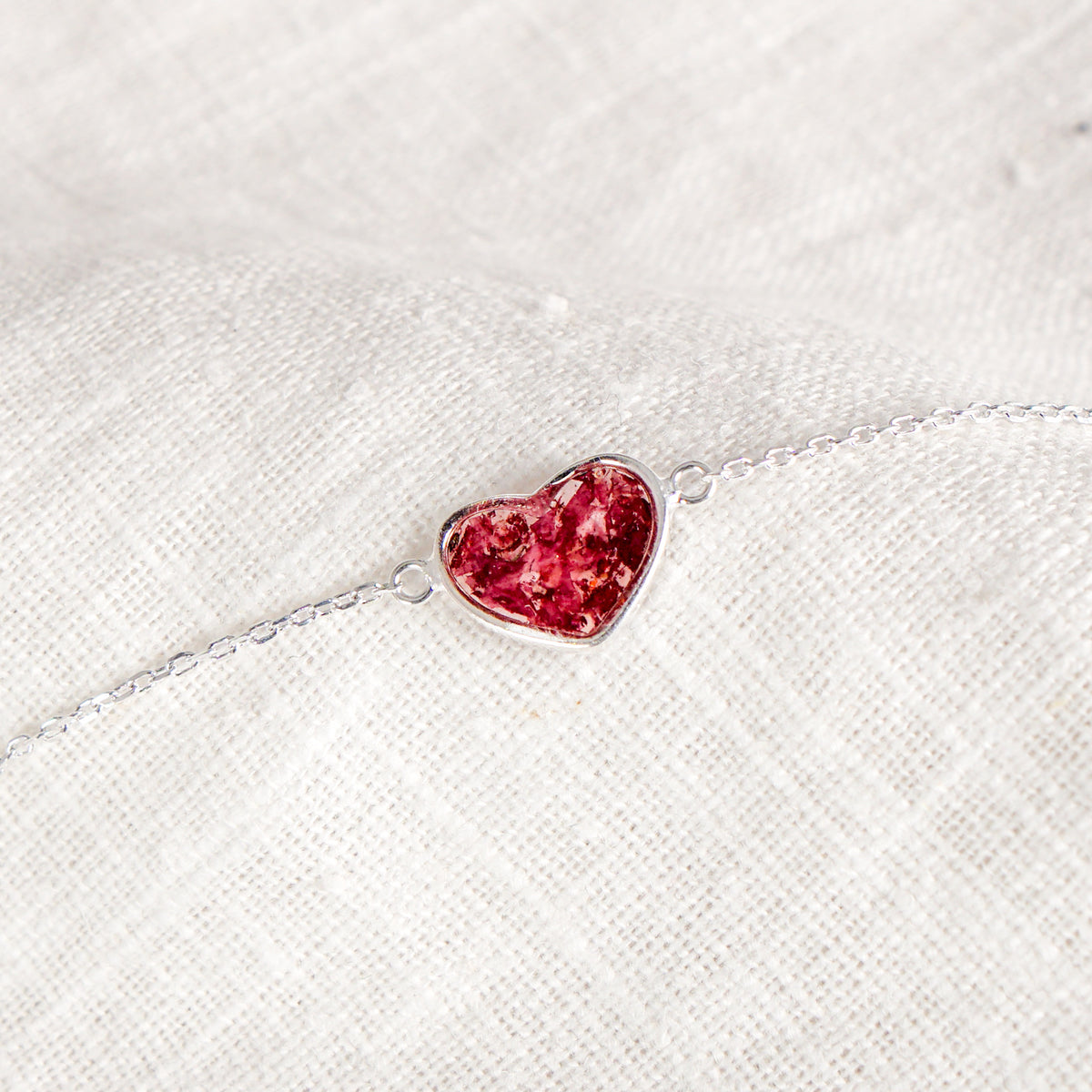 Crushed Poppy Heart Bracelet - August Birth Flower