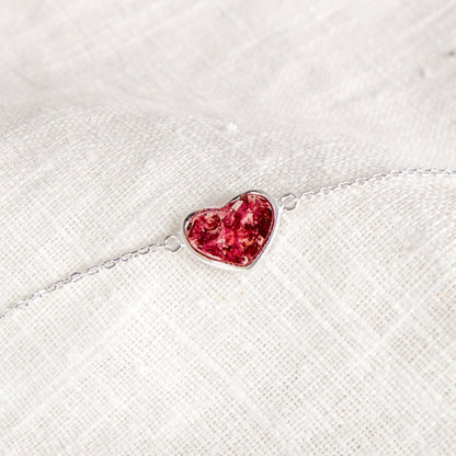 Crushed Poppy Heart Bracelet - August Birth Flower