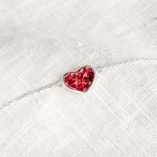 Crushed Poppy Heart Bracelet - August Birth Flower