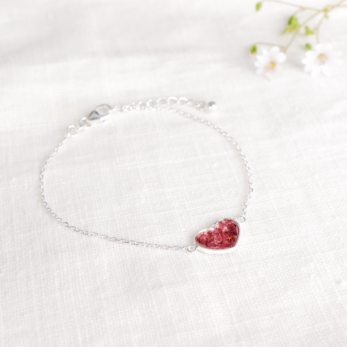 Crushed Poppy Heart Bracelet - August Birth Flower