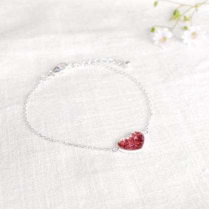 Crushed Poppy Heart Bracelet - August Birth Flower