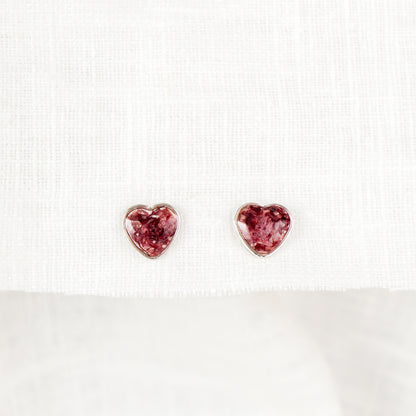 Crushed Poppy Heart Studs - August Birth Flower