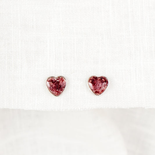 Crushed Poppy Heart Studs - August Birth Flower