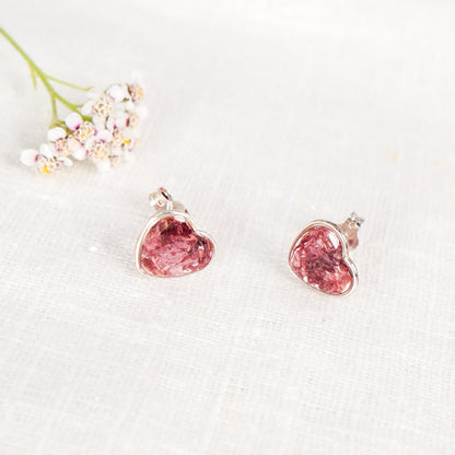 Crushed Poppy Heart Studs - August Birth Flower