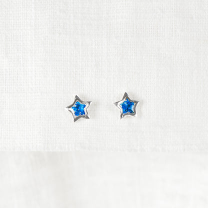 Crushed Blue Flower Star Stud Earrings Sterling Silver
