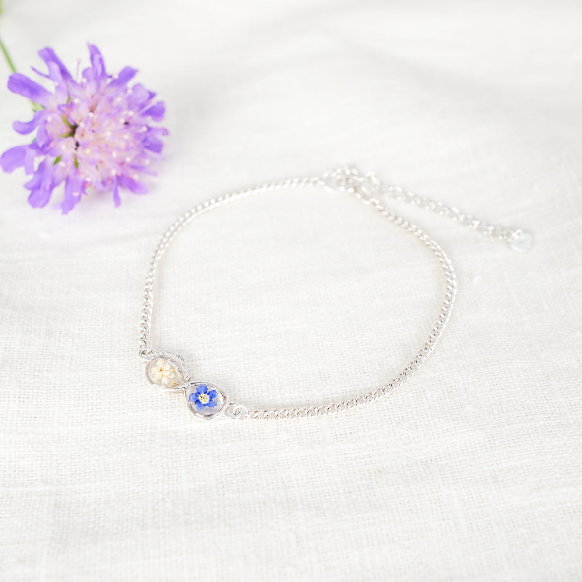 Forget me not Infinity Feather Bracelet