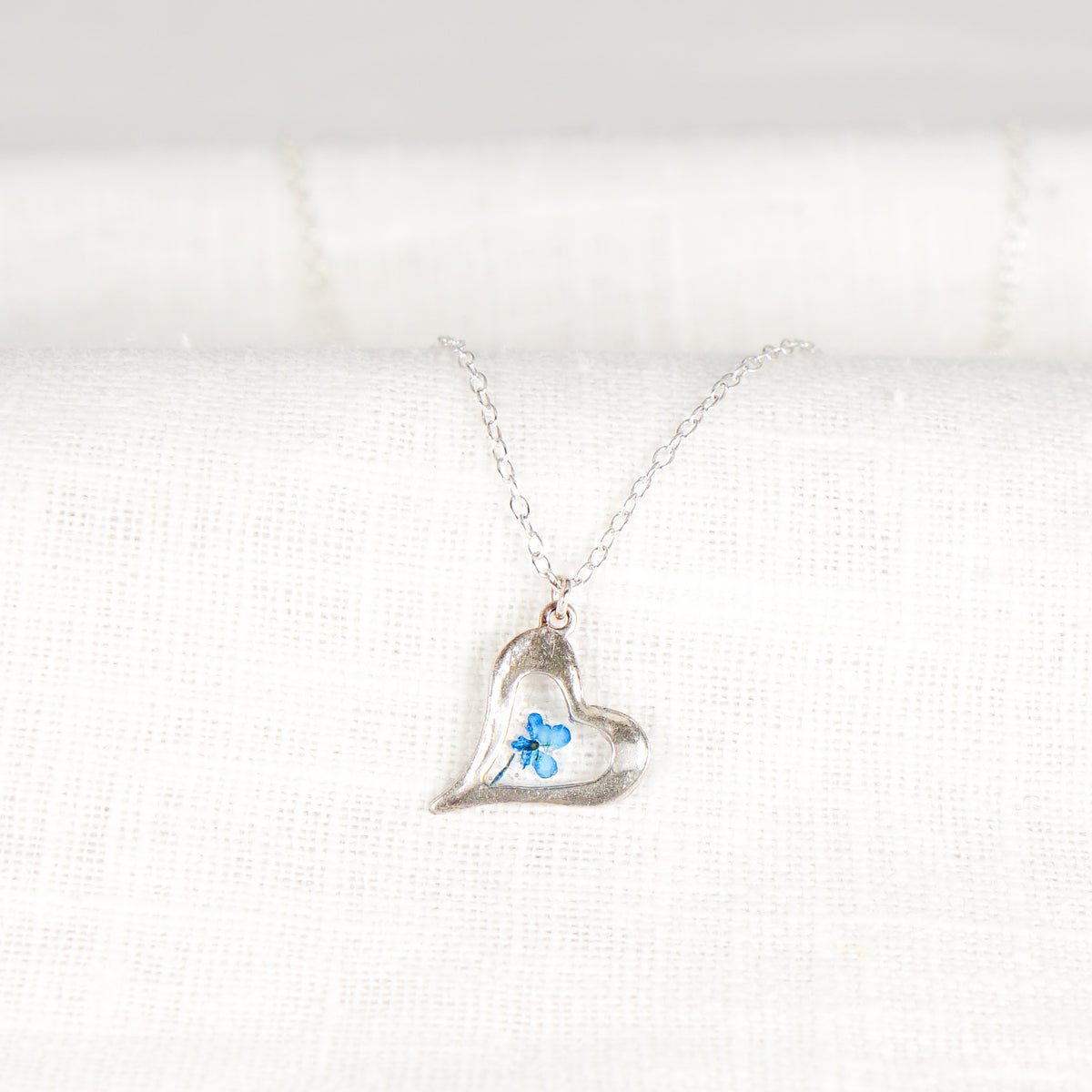 Cow Parsley Hammered Heart Necklace - Shade Sapphire