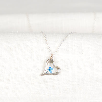 Cow Parsley Hammered Heart Necklace - Shade Sapphire