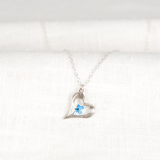 Cow Parsley Hammered Heart Necklace - Shade Sapphire