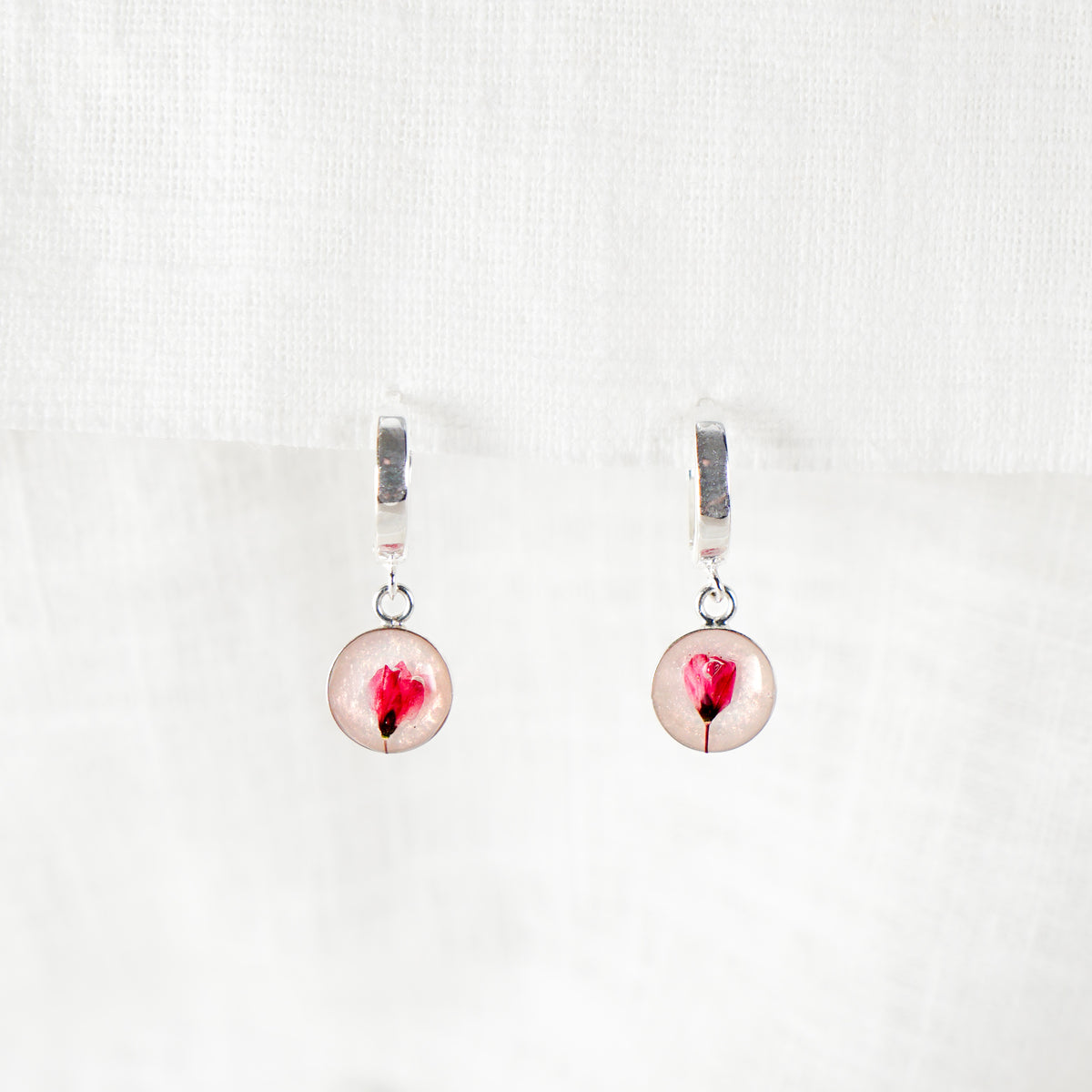 Cherry Blossom Circle Charm Huggie Earrings