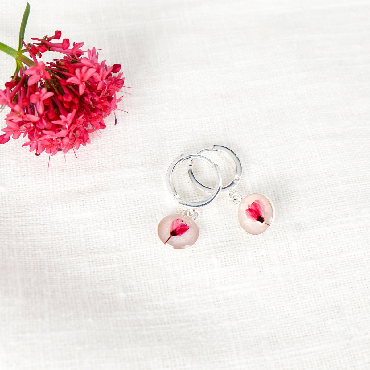 Cherry Blossom Circle Charm Huggie Earrings