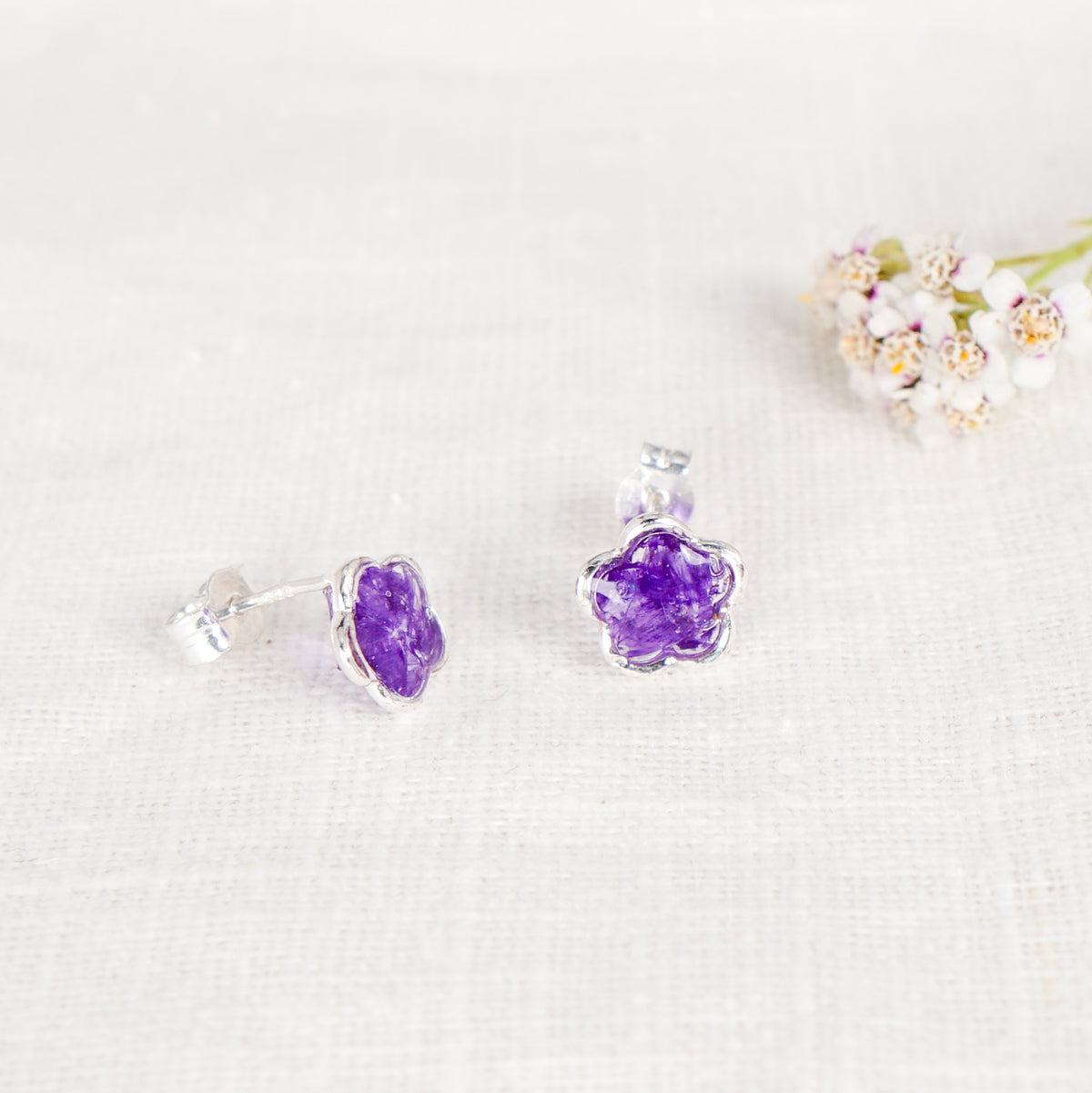 Cow Parsley Amethyst Flower Stud Earrings