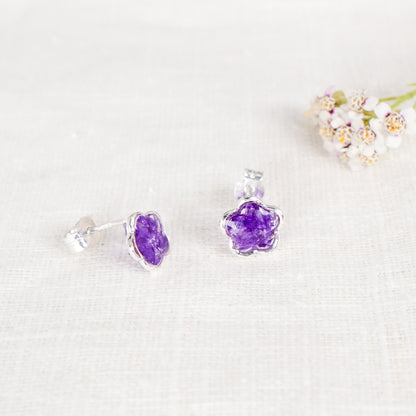 Cow Parsley Amethyst Flower Stud Earrings
