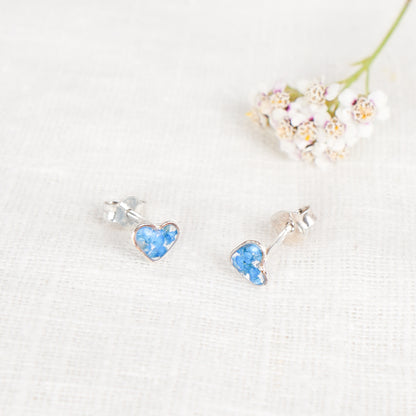 Cow Parsley Dainty Heart Studs - Shade Sapphire