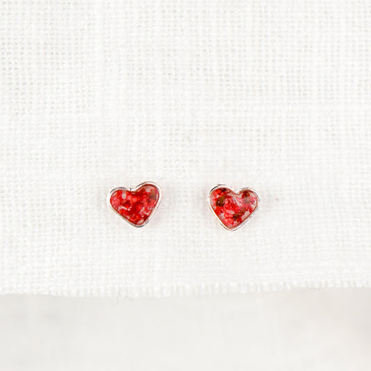 Red Cow Parsley Dainty Heart Studs