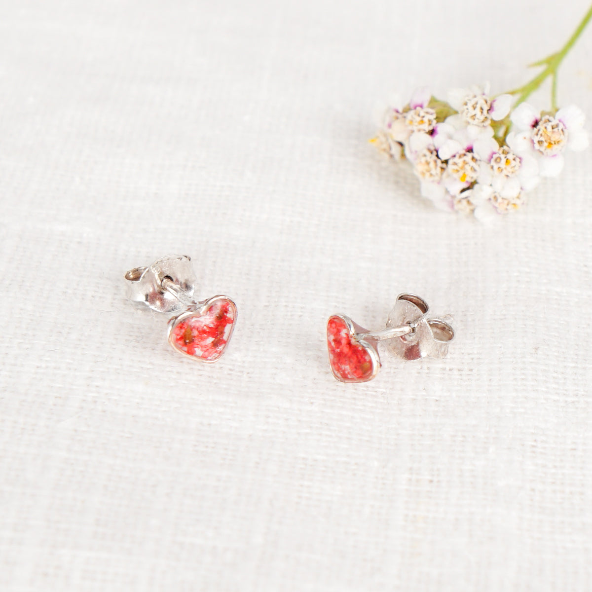 Red Cow Parsley Dainty Heart Studs