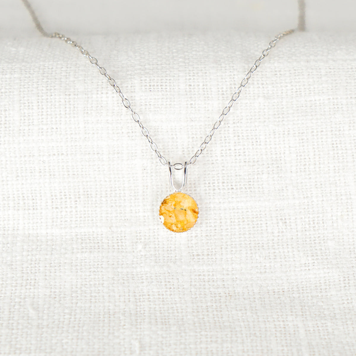 Crushed Narcissus Dainty Circle Necklace December Birth Flower