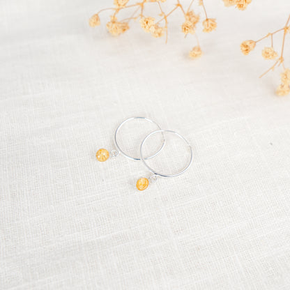 Crushed Narcissus Dainty Circle Hoop Earrings December Birth Flower