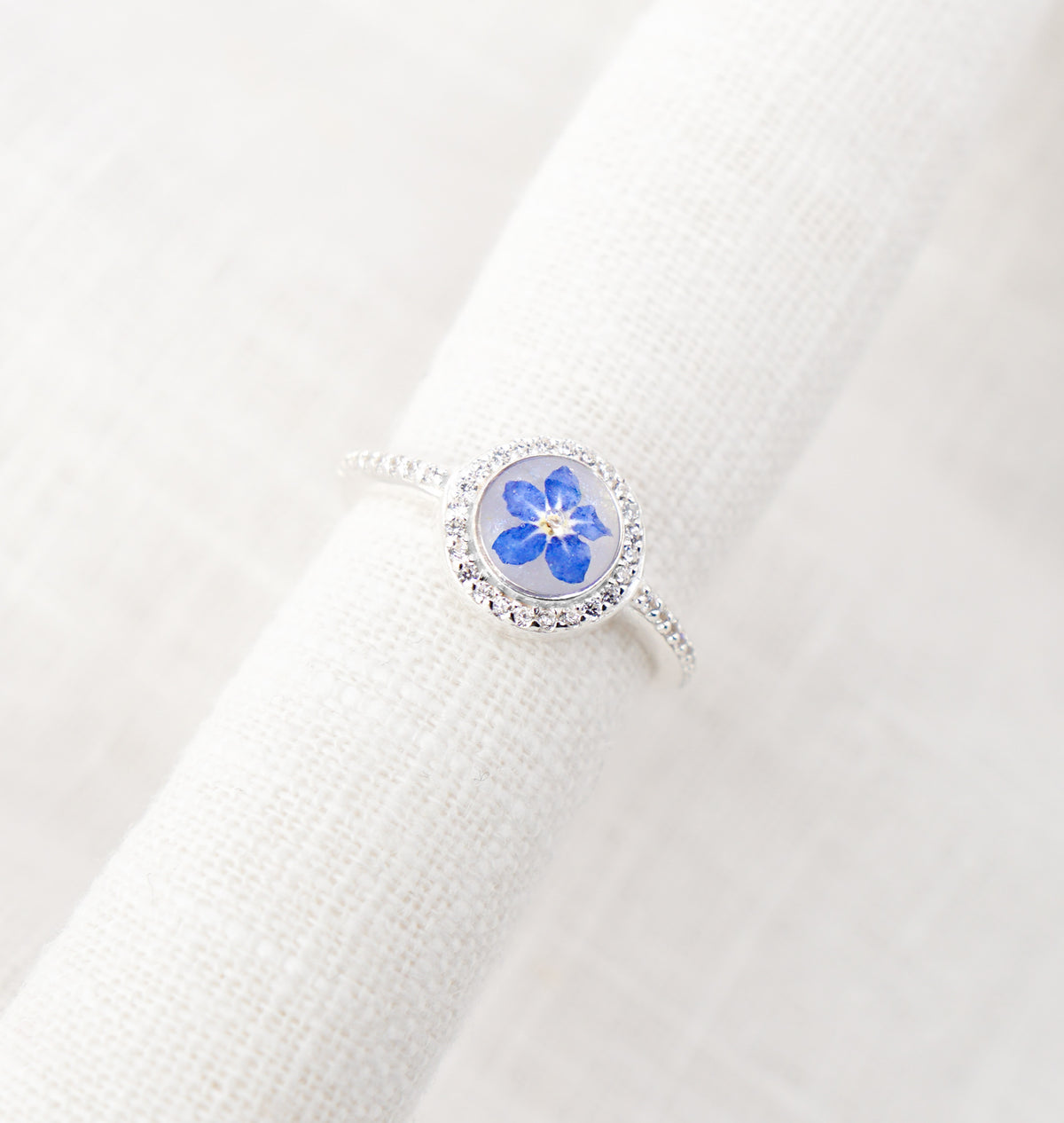 Forget Me Not Cubic Zirconia Ring Sterling Silver