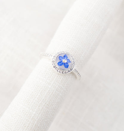 Forget Me Not Cubic Zirconia Ring Sterling Silver