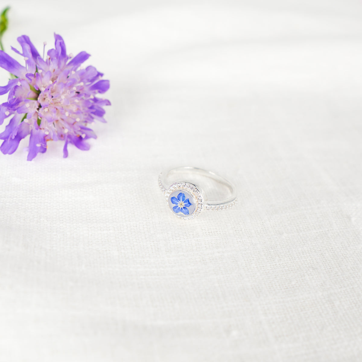 Forget Me Not Cubic Zirconia Ring Sterling Silver